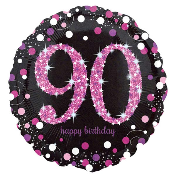 18" Foil Age 90 Black/Pink Dots Balloon - The Ultimate Balloon & Party Shop
