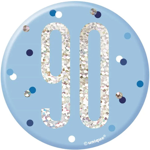 90th Birthday Badge - Blue The Ultimate Balloon And Party Shop Cheltenham & Gloucester Balloons & Fancy Dress 