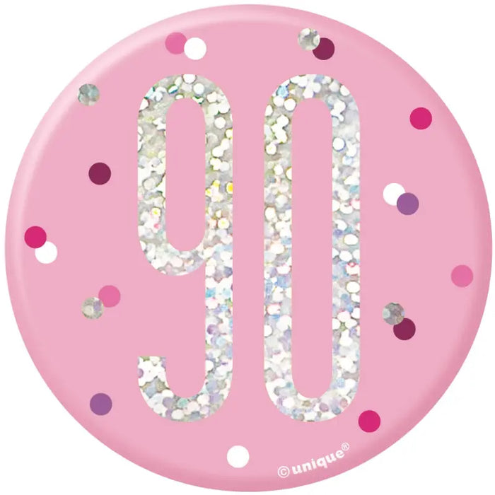 90th Birthday Badge - Pink The Ultimate Balloon And Party Shop Cheltenham & Gloucester Balloons & Fancy Dress 