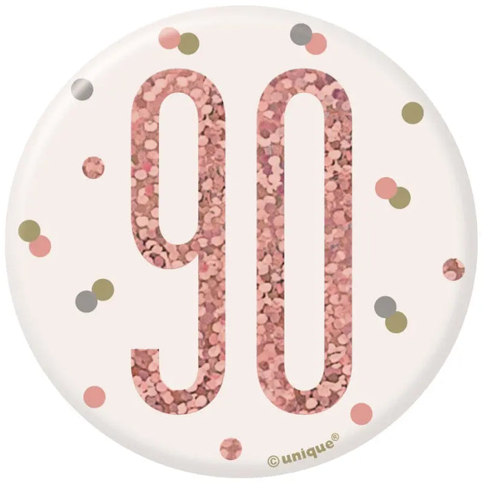90th Birthday Badge - Rose Gold The Ultimate Balloon And Party Shop Cheltenham & Gloucester Balloons & Fancy Dress 