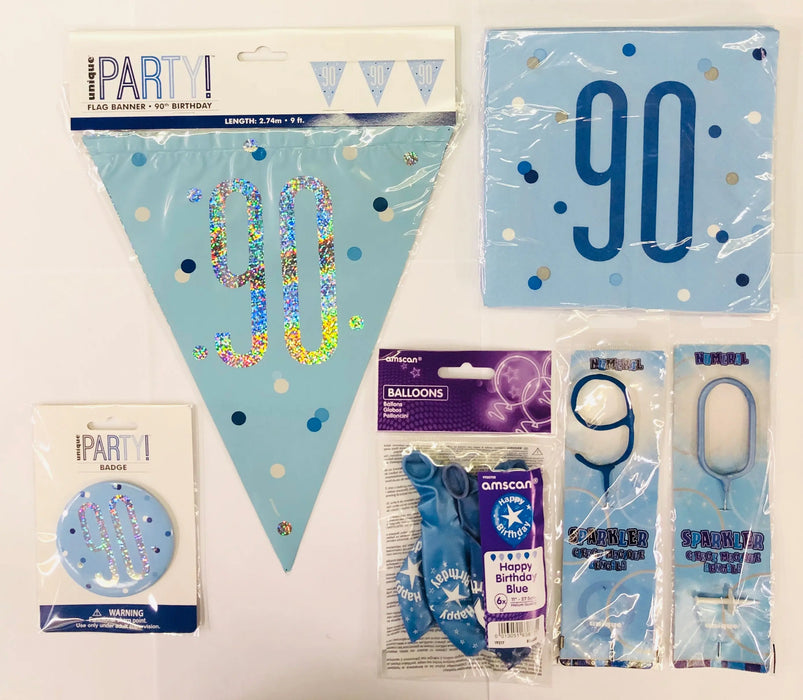 90th Birthday Party Pack - Blue The Ultimate Balloon And Party Shop Cheltenham & Gloucester Balloons & Fancy Dress 
