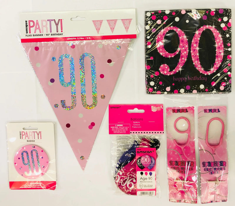 90th Birthday Party Pack - Pink The Ultimate Balloon And Party Shop Cheltenham & Gloucester Balloons & Fancy Dress 