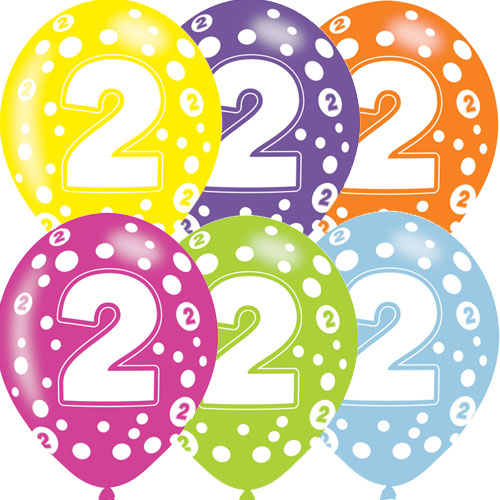 Age 2 Asst Birthday Balloons 6 Pack - The Ultimate Balloon & Party Shop