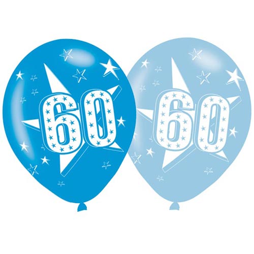 Age 60 Birthday Balloons. Asst Colours 6 Pack - The Ultimate Balloon & Party Shop
