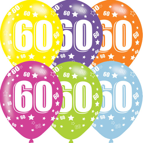 Age 60 Asst Birthday Balloons 6 Pack - The Ultimate Balloon & Party Shop