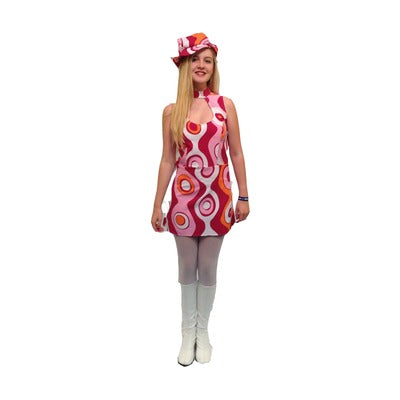 1960s/1970s Pink Swirl Dress Hire Costume - The Ultimate Balloon & Party Shop