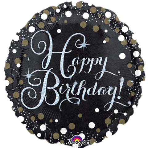 18" Foil Happy Birthday - Black/Gold Dots - The Ultimate Balloon & Party Shop