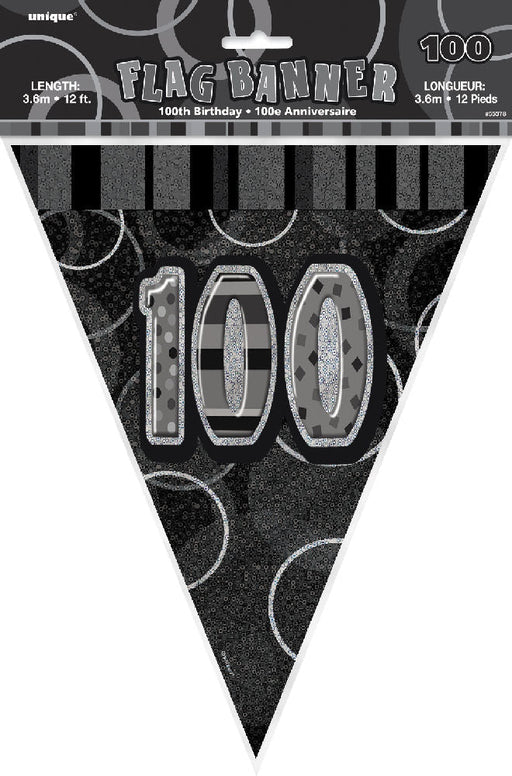 Age 100 Bunting - Black Glitz The Ultimate Balloon And Party Shop Cheltenham & Gloucester Balloons & Fancy Dress 