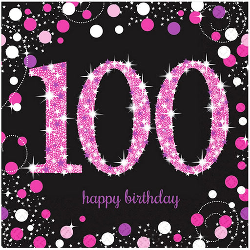 Age 100 Napkins - Black & Hot Pink The Ultimate Balloon And Party Shop Cheltenham & Gloucester Balloons & Fancy Dress 