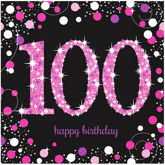 Age 100 Napkins - Black & Hot Pink The Ultimate Balloon And Party Shop Cheltenham & Gloucester Balloons & Fancy Dress 