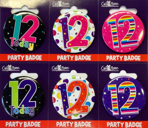 Age 12 birthday badges The Ultimate Balloon And Party Shop Cheltenham & Gloucester Balloons & Fancy Dress 