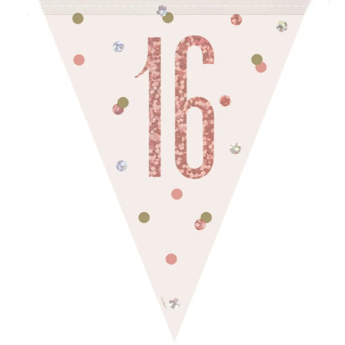 Age 16 Bunting - Rose Gold Glitz The Ultimate Balloon And Party Shop Cheltenham & Gloucester Balloons & Fancy Dress 