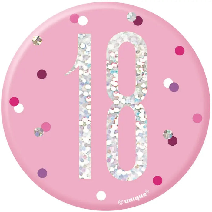 Age 18 Birthday Badge - Pink The Ultimate Balloon And Party Shop Cheltenham & Gloucester Balloons & Fancy Dress 