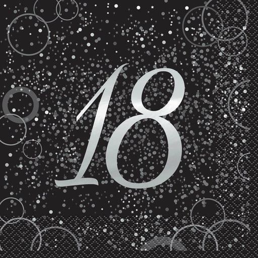 Age 18 Napkins - Black/Silver Glitz The Ultimate Balloon And Party Shop Cheltenham & Gloucester Balloons & Fancy Dress 