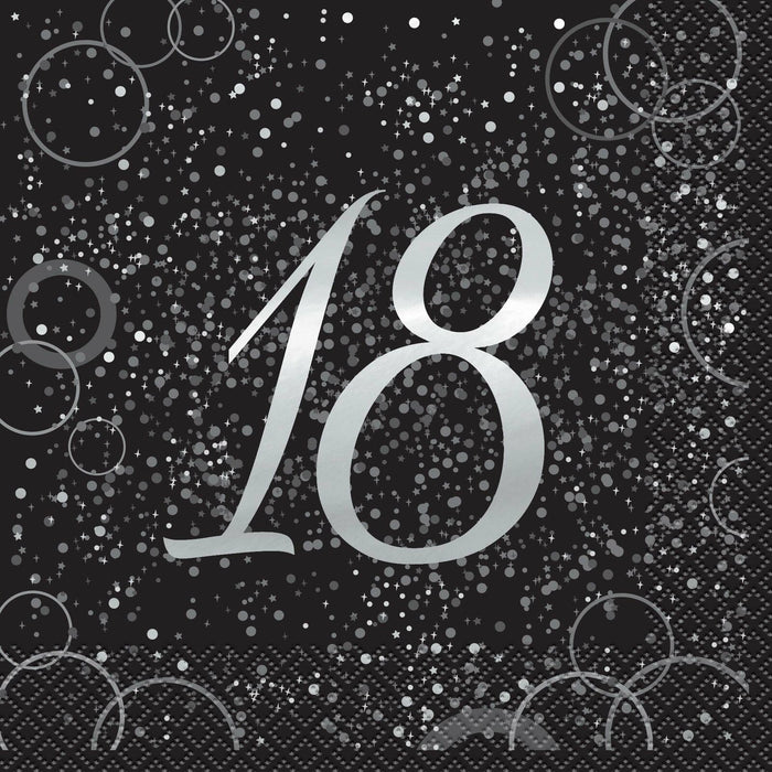 Age 18 Napkins - Black/Silver Glitz The Ultimate Balloon And Party Shop Cheltenham & Gloucester Balloons & Fancy Dress 