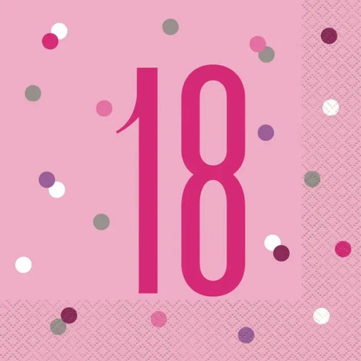 Age 18 Napkins - Pink The Ultimate Balloon And Party Shop Cheltenham & Gloucester Balloons & Fancy Dress 