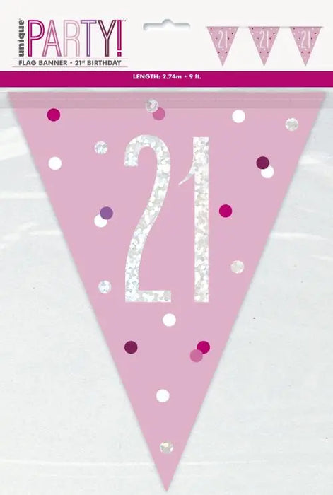 Age 21 Bunting - Pink The Ultimate Balloon And Party Shop Cheltenham & Gloucester Balloons & Fancy Dress 