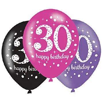 Age 30 Birthday Asst Colour Balloons 6 Pack The Ultimate Balloon And Party Shop Cheltenham & Gloucester Balloons & Fancy Dress 