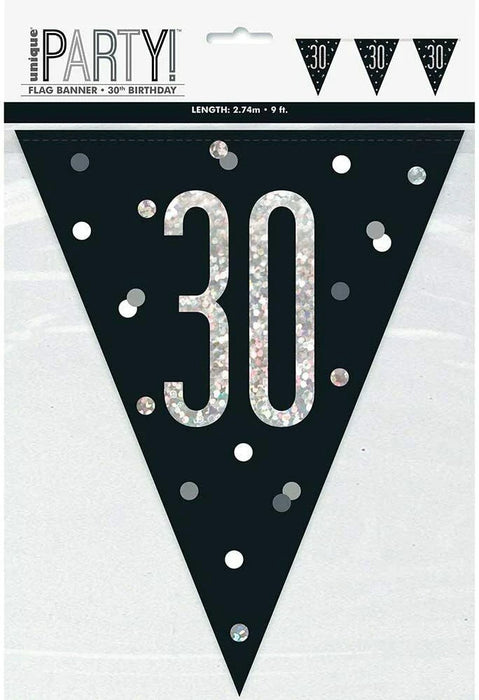 Age 30 Bunting - Black/Silver The Ultimate Balloon And Party Shop Cheltenham & Gloucester Balloons & Fancy Dress 
