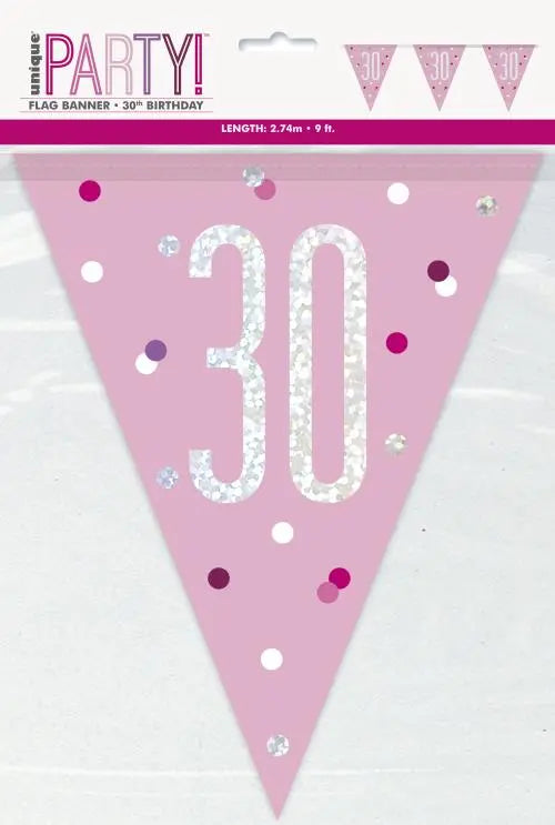 Age 30 Bunting - Pink The Ultimate Balloon And Party Shop Cheltenham & Gloucester Balloons & Fancy Dress 