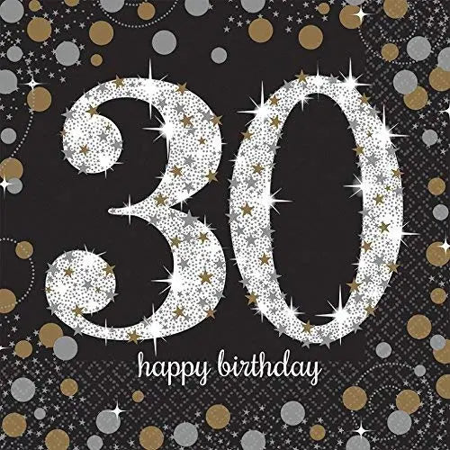 Age 30 Napkins - Black and Gold The Ultimate Balloon And Party Shop Cheltenham & Gloucester Balloons & Fancy Dress 