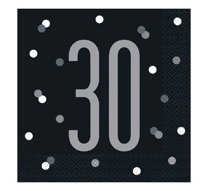 Age 30 Napkins - Black The Ultimate Balloon And Party Shop Cheltenham & Gloucester Balloons & Fancy Dress 