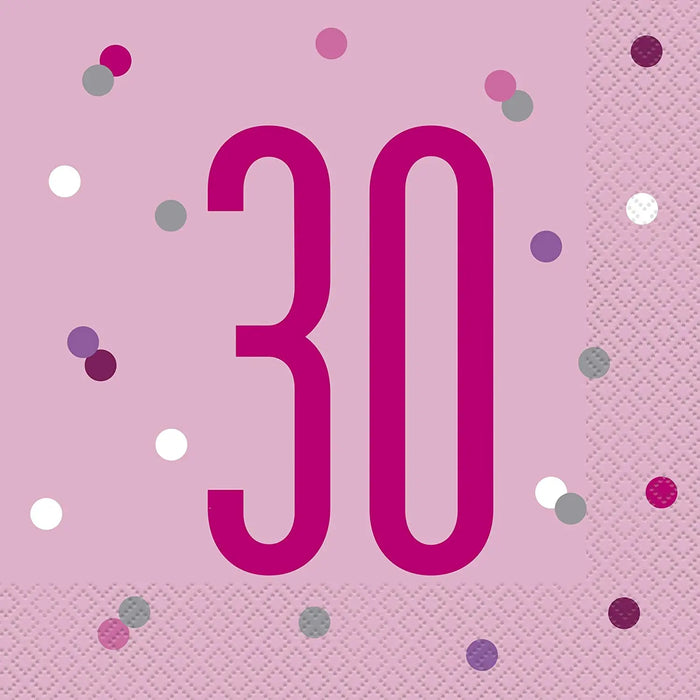 Age 30 Napkins - Pink The Ultimate Balloon And Party Shop Cheltenham & Gloucester Balloons & Fancy Dress 