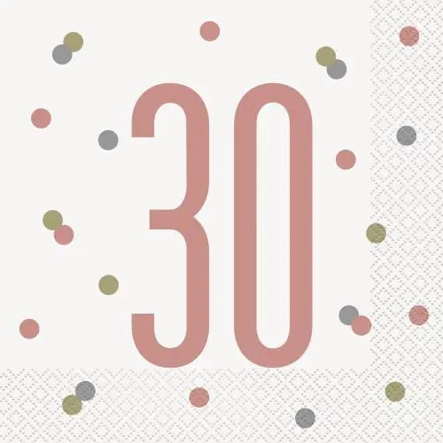 Age 30 Napkins - Rose Gold The Ultimate Balloon And Party Shop Cheltenham & Gloucester Balloons & Fancy Dress 