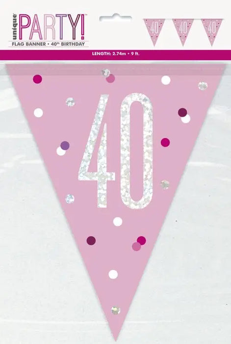 Age 40 Bunting - Pink The Ultimate Balloon And Party Shop Cheltenham & Gloucester Balloons & Fancy Dress 