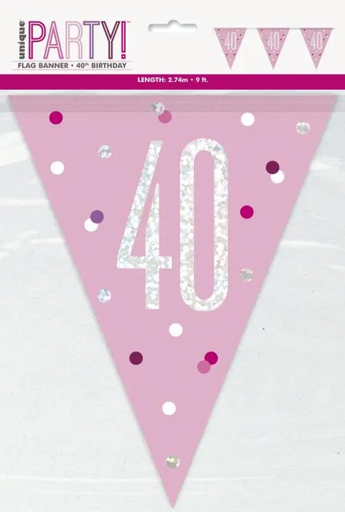 Age 40 Bunting - Pink The Ultimate Balloon And Party Shop Cheltenham & Gloucester Balloons & Fancy Dress 