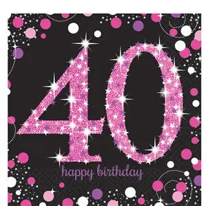 Age 40 Napkins - Black and Hot Pink The Ultimate Balloon And Party Shop Cheltenham & Gloucester Balloons & Fancy Dress 