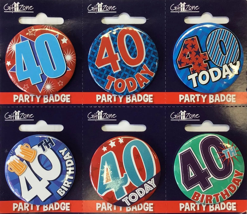 Age 40 birthday badges The Ultimate Balloon And Party Shop Cheltenham & Gloucester Balloons & Fancy Dress 