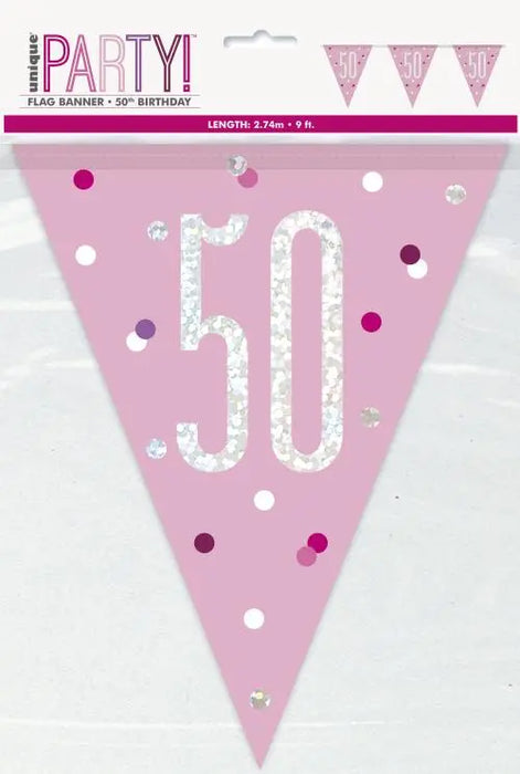 Age 50 Bunting - Pink The Ultimate Balloon And Party Shop Cheltenham & Gloucester Balloons & Fancy Dress 