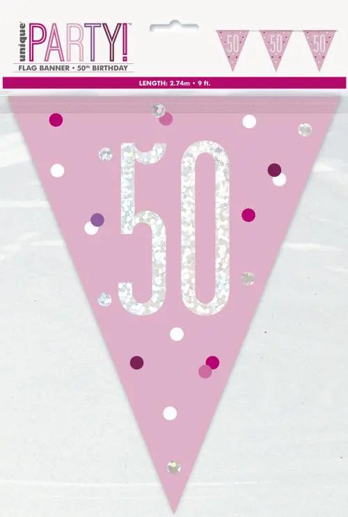 Age 50 Bunting - Pink The Ultimate Balloon And Party Shop Cheltenham & Gloucester Balloons & Fancy Dress 