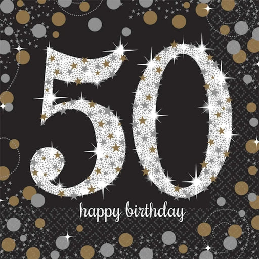Age 50 Napkins - Black and Gold The Ultimate Balloon And Party Shop Cheltenham & Gloucester Balloons & Fancy Dress 