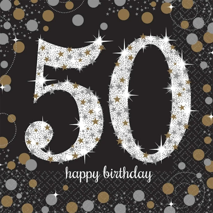 Age 50 Napkins - Black and Gold The Ultimate Balloon And Party Shop Cheltenham & Gloucester Balloons & Fancy Dress 