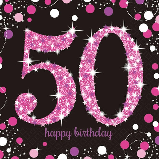 Age 50 Napkins - Black and Hot Pink The Ultimate Balloon And Party Shop Cheltenham & Gloucester Balloons & Fancy Dress 