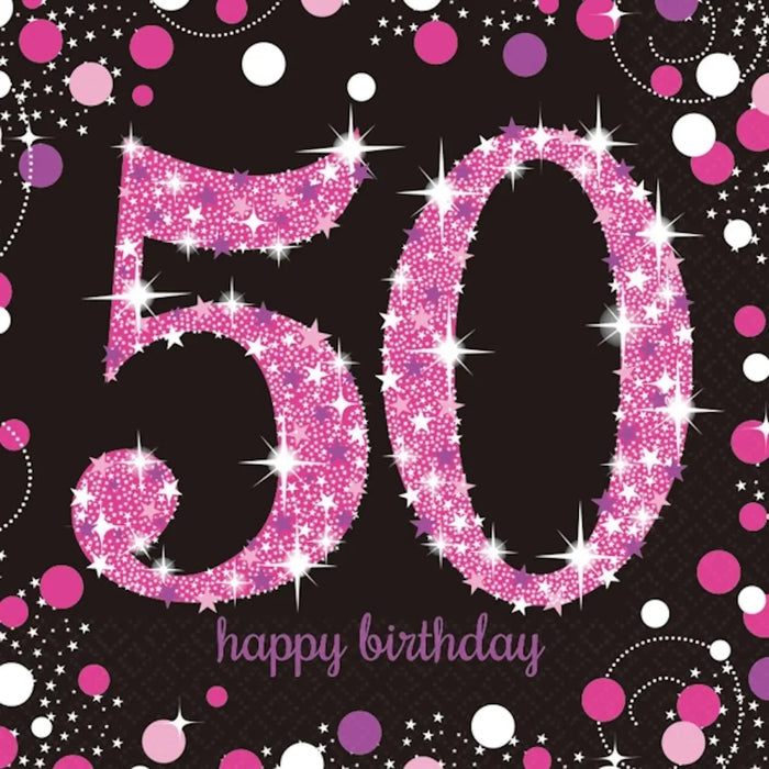 Age 50 Napkins - Black and Hot Pink The Ultimate Balloon And Party Shop Cheltenham & Gloucester Balloons & Fancy Dress 