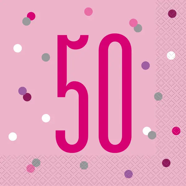 Age 50 Napkins - Pink The Ultimate Balloon And Party Shop Cheltenham & Gloucester Balloons & Fancy Dress 