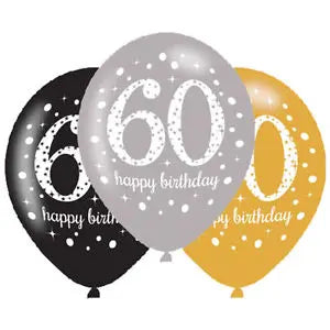 Age 60 Birthday Asst Colour Balloons 6 Pack The Ultimate Balloon And Party Shop Cheltenham & Gloucester Balloons & Fancy Dress 