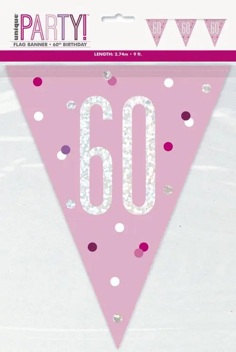 Age 60 Bunting - Pink The Ultimate Balloon And Party Shop Cheltenham & Gloucester Balloons & Fancy Dress 