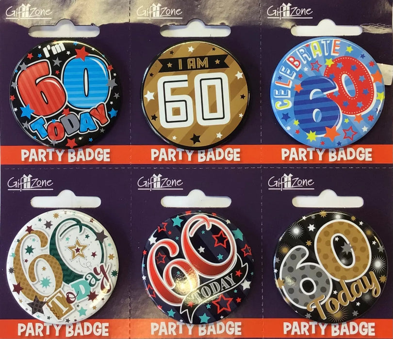 Age 60 birthday badges The Ultimate Balloon And Party Shop Cheltenham & Gloucester Balloons & Fancy Dress 