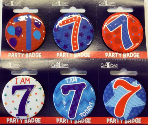 Age 7 birthday badges The Ultimate Balloon And Party Shop Cheltenham & Gloucester Balloons & Fancy Dress 