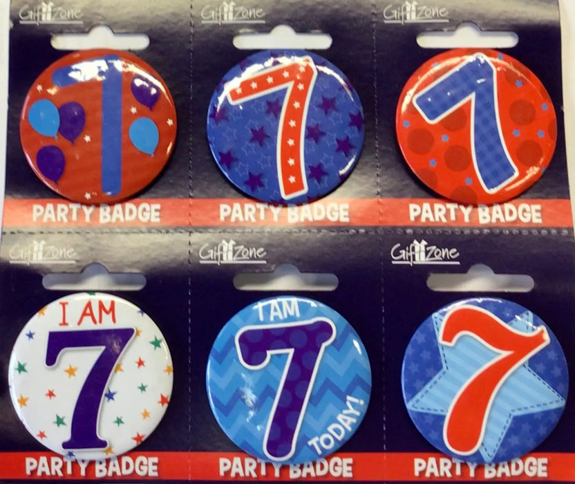 Age 7 birthday badges The Ultimate Balloon And Party Shop Cheltenham & Gloucester Balloons & Fancy Dress 