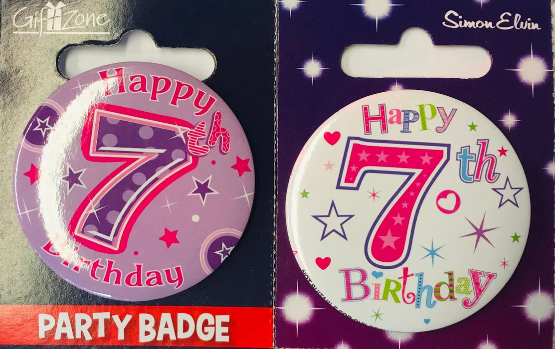 Age 7 birthday badges The Ultimate Balloon And Party Shop Cheltenham & Gloucester Balloons & Fancy Dress 