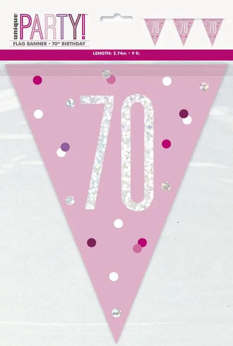 Age 70 Bunting - Pink The Ultimate Balloon And Party Shop Cheltenham & Gloucester Balloons & Fancy Dress 