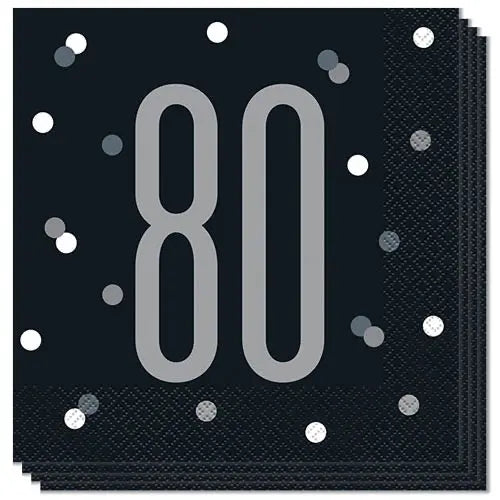 Age 80 Napkins - Black/Silver The Ultimate Balloon And Party Shop Cheltenham & Gloucester Balloons & Fancy Dress 