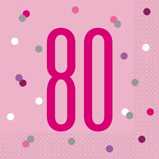 Age 80 Napkins - Pink The Ultimate Balloon And Party Shop Cheltenham & Gloucester Balloons & Fancy Dress 