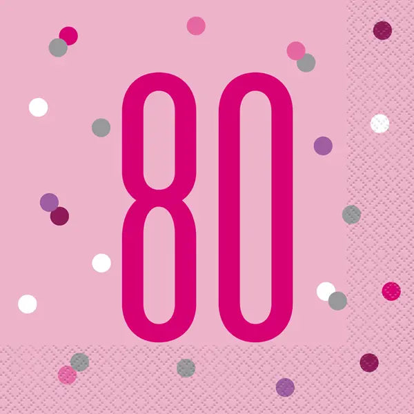 Age 80 Napkins - Pink The Ultimate Balloon And Party Shop Cheltenham & Gloucester Balloons & Fancy Dress 