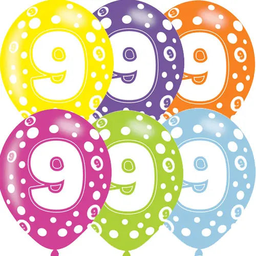 Age 9 Asst Birthday Balloons 6 Pack The Ultimate Balloon And Party Shop Cheltenham & Gloucester Balloons & Fancy Dress 